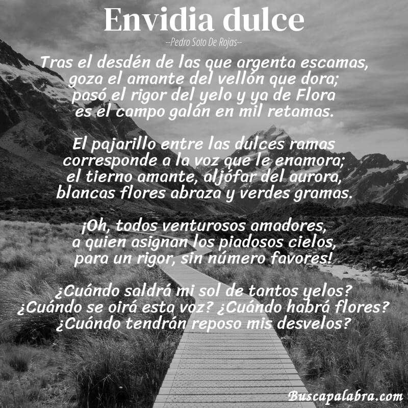 Poema Envidia dulce de Pedro Soto de Rojas con fondo de paisaje