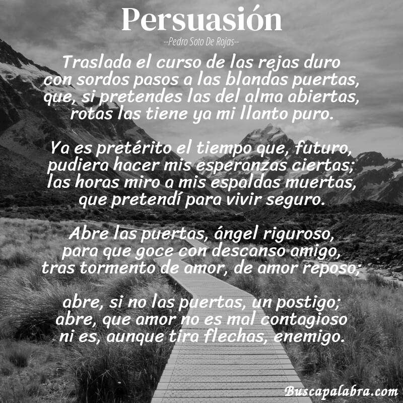 Poema Persuasión de Pedro Soto de Rojas con fondo de paisaje