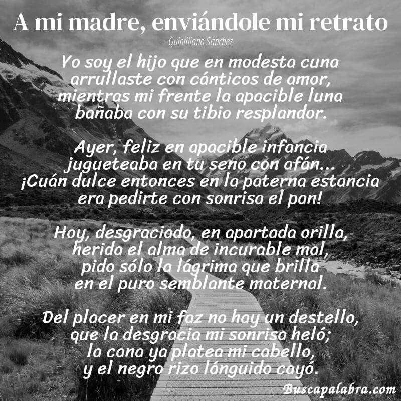 Poema A mi madre, enviándole mi retrato de Quintiliano Sánchez con fondo de paisaje