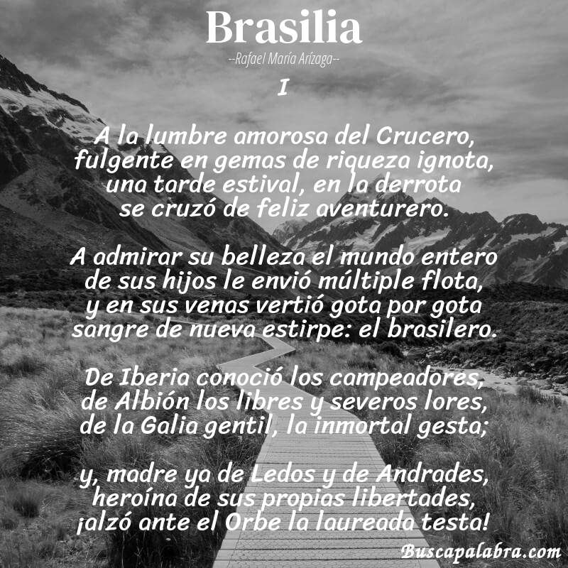 Poema Brasilia de Rafael María Arízaga con fondo de paisaje