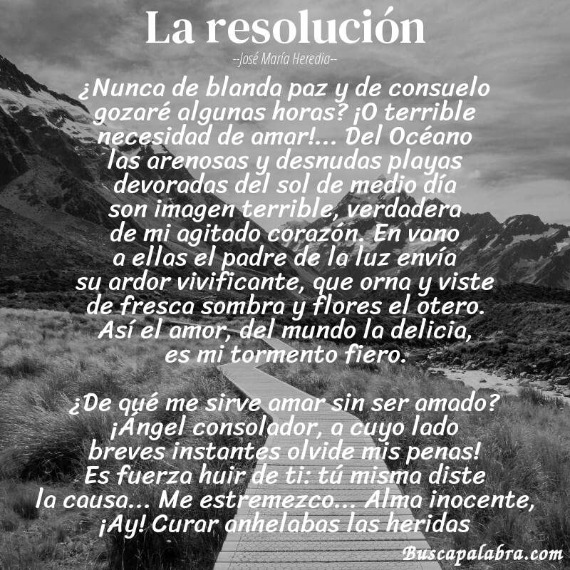 Poema La resolución de José María Heredia con fondo de paisaje