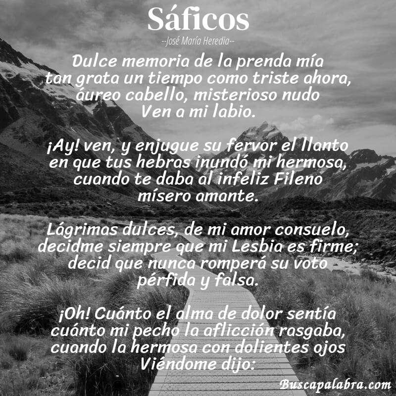 Poema Sáficos de José María Heredia con fondo de paisaje