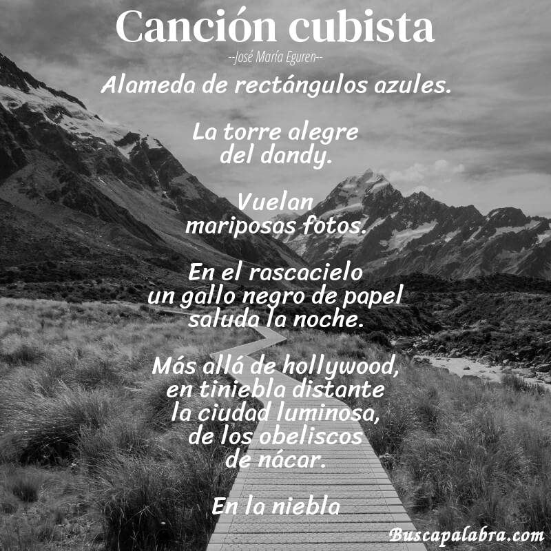 Poema canción cubista de José María Eguren con fondo de paisaje