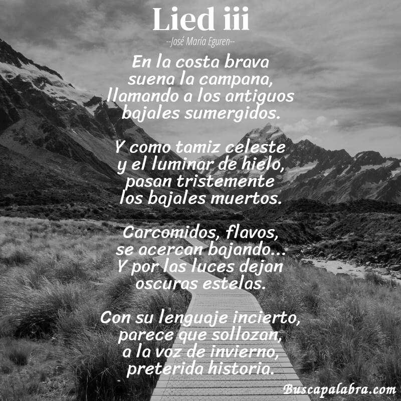 Poema lied iii de José María Eguren con fondo de paisaje