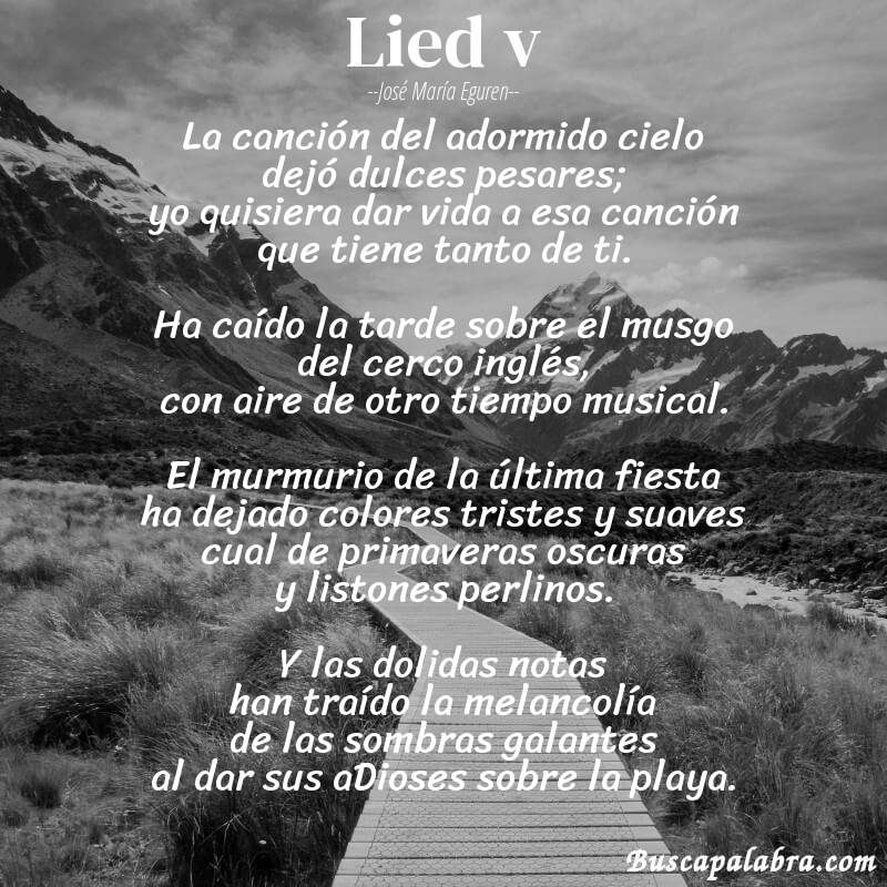 Poema lied v de José María Eguren con fondo de paisaje