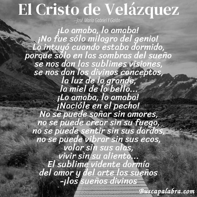 Poema El Cristo de Velázquez de José María Gabriel y Galán con fondo de paisaje