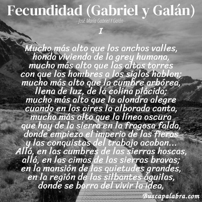 Poema Fecundidad (Gabriel y Galán) de José María Gabriel y Galán con fondo de paisaje