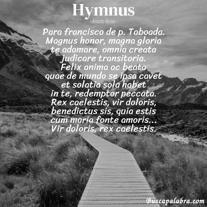 Poema hymnus de Amado Nervo con fondo de paisaje