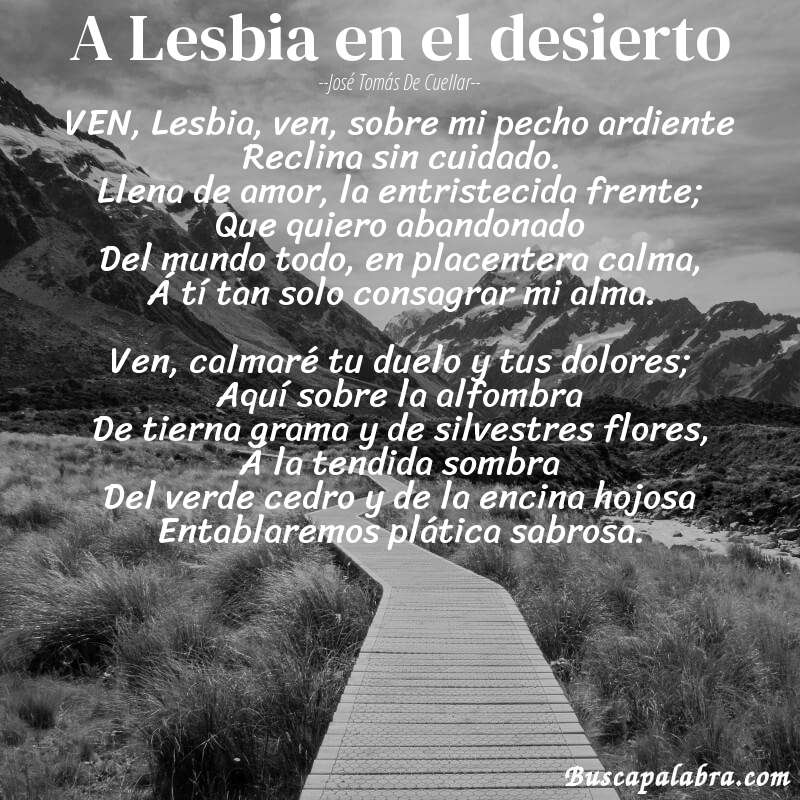 Poema A Lesbia en el desierto de José Tomás de Cuellar con fondo de paisaje
