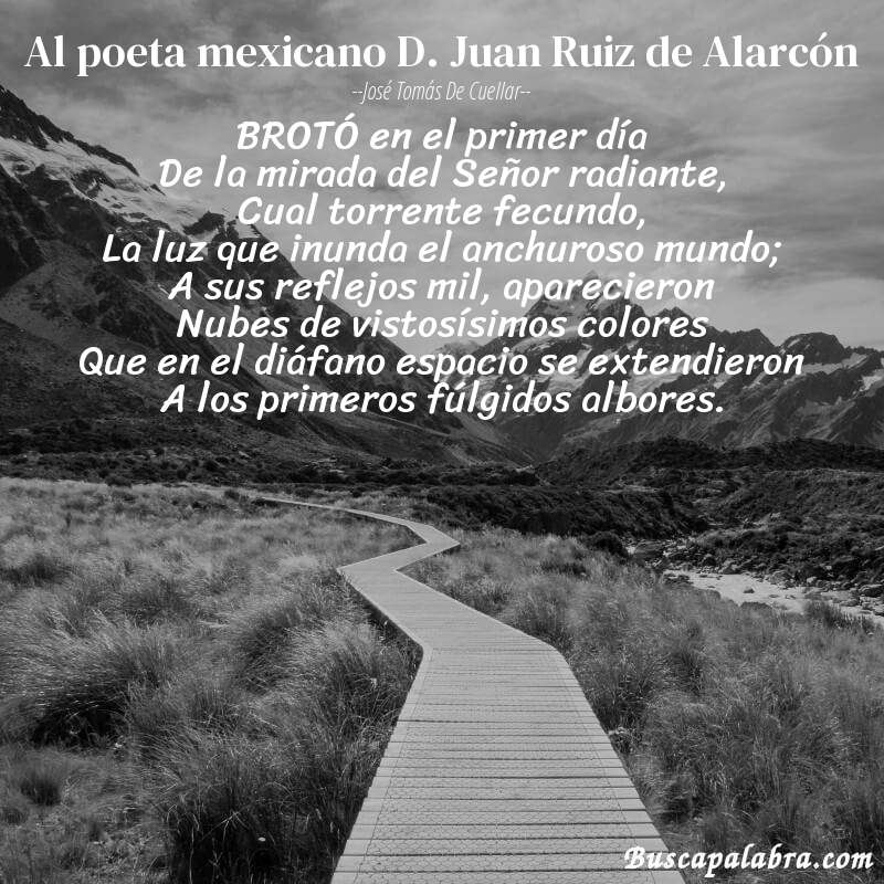 Poema Al poeta mexicano D. Juan Ruiz de Alarcón de José Tomás de Cuellar con fondo de paisaje