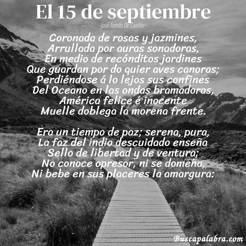 Poema El 15 de septiembre de José Tomás de Cuellar con fondo de paisaje