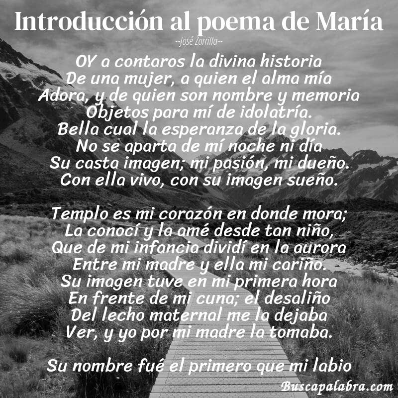 Poema Introducción al poema de María de José Zorrilla con fondo de paisaje