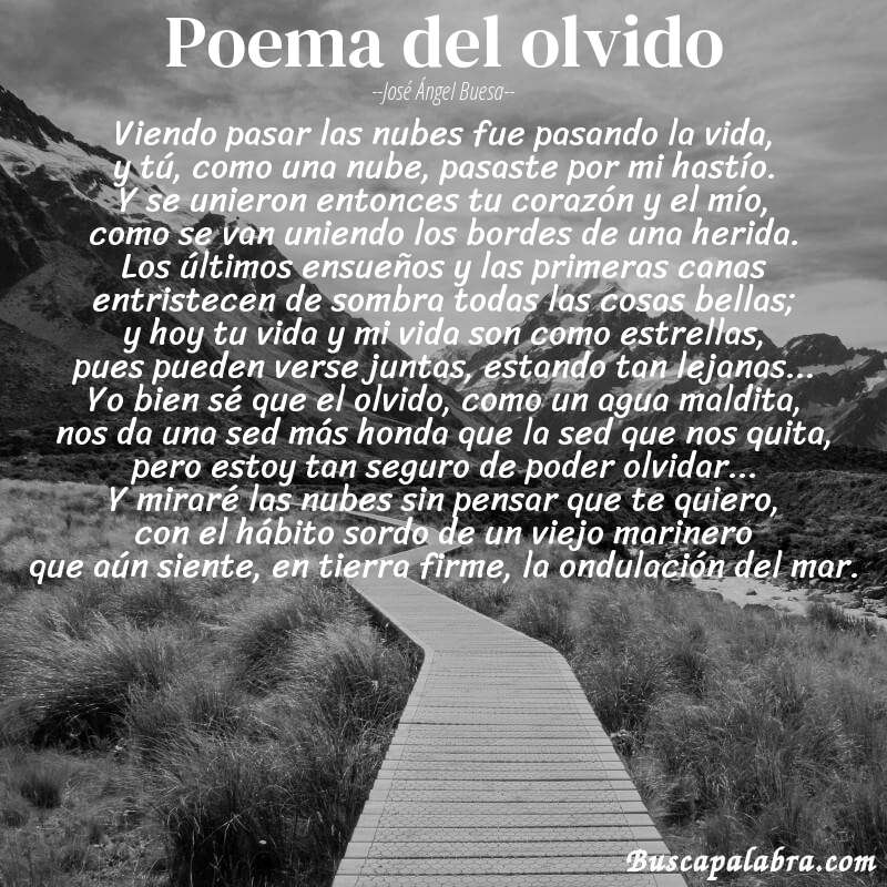 Poema poema del olvido de José Ángel Buesa con fondo de paisaje