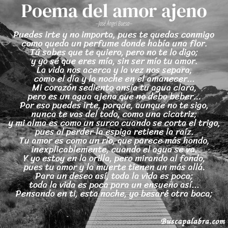 Poema poema del amor ajeno de José Ángel Buesa con fondo de paisaje