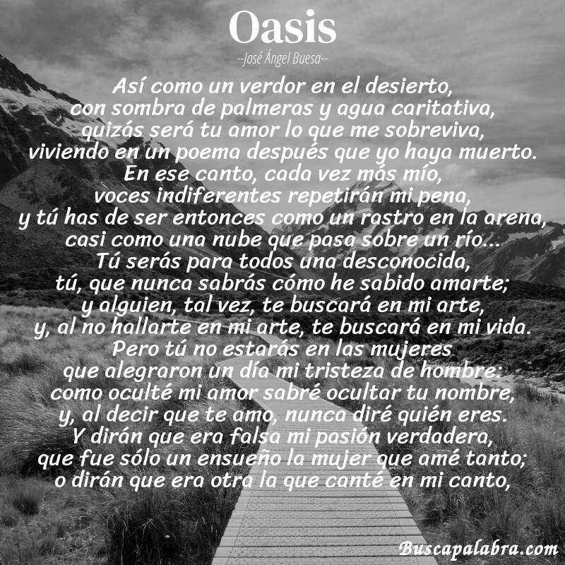 Poema oasis de José Ángel Buesa con fondo de paisaje