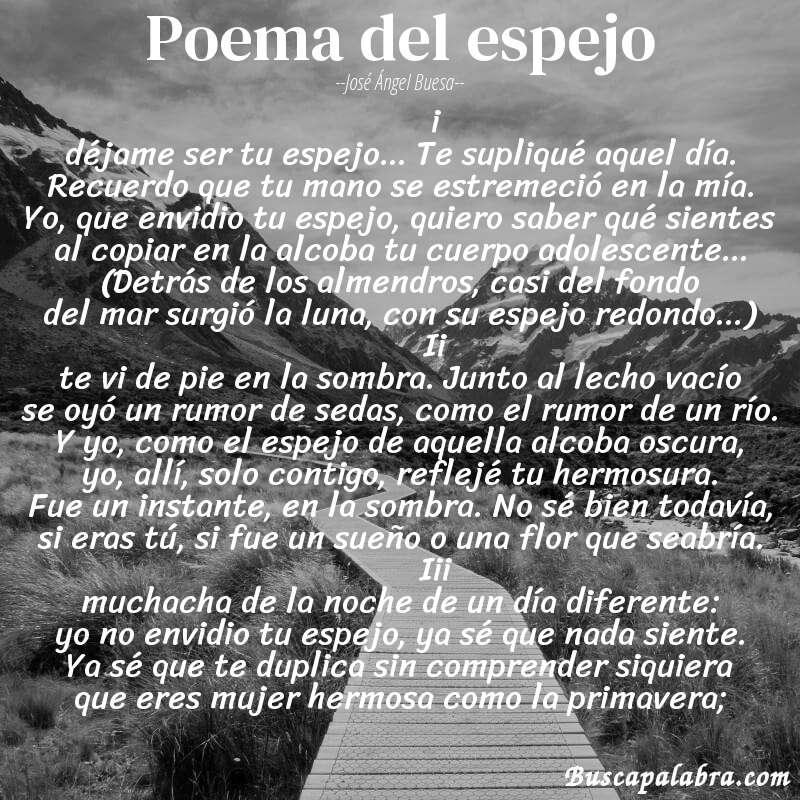 Poema poema del espejo de José Ángel Buesa con fondo de paisaje
