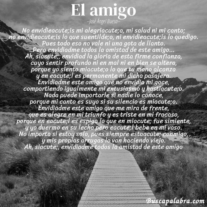Poema el amigo de José Ángel Buesa con fondo de paisaje