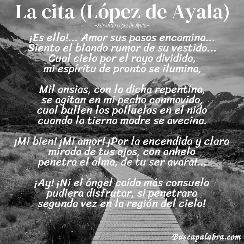 Poema La cita (López de Ayala) de Adelardo López de Ayala con fondo de paisaje