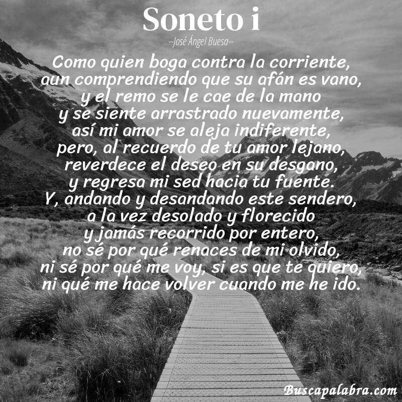Poema soneto i de José Ángel Buesa con fondo de paisaje