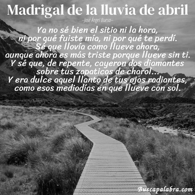 Poema madrigal de la lluvia de abril de José Ángel Buesa con fondo de paisaje