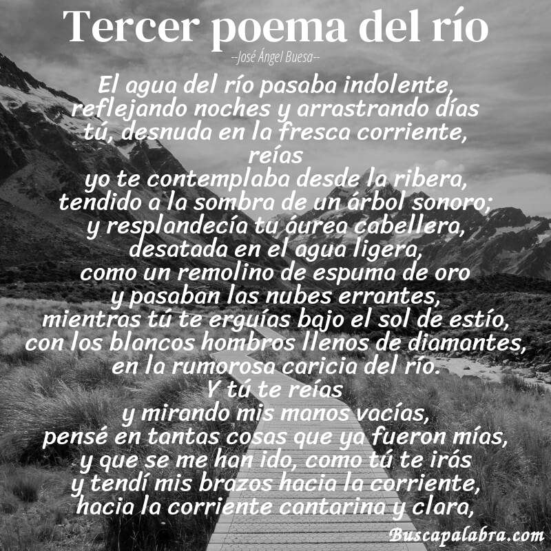Poema tercer poema del río de José Ángel Buesa con fondo de paisaje