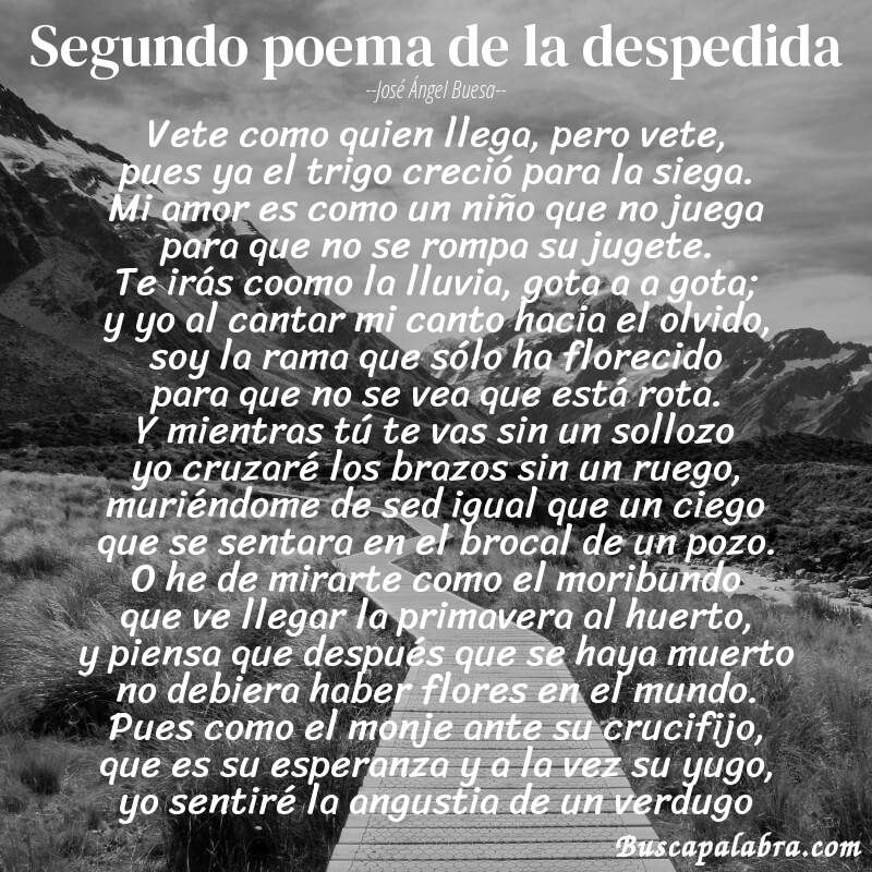 Poema segundo poema de la despedida de José Ángel Buesa con fondo de paisaje