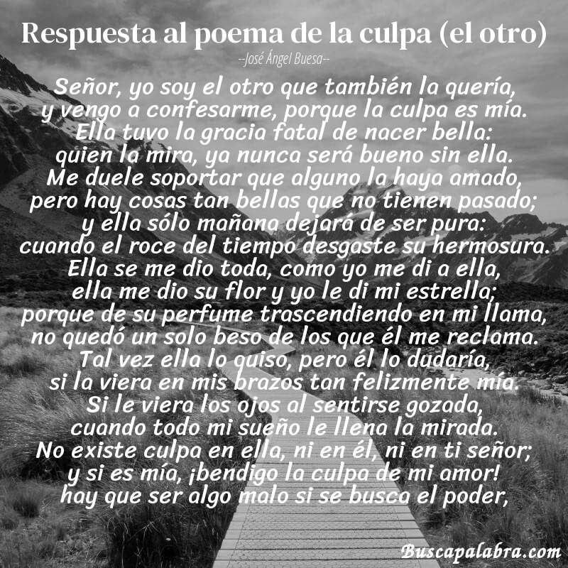 Poema respuesta al poema de la culpa (el otro) de José Ángel Buesa con fondo de paisaje