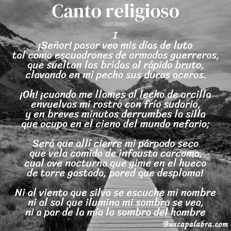Poema Canto religioso de Juan Arolas con fondo de paisaje