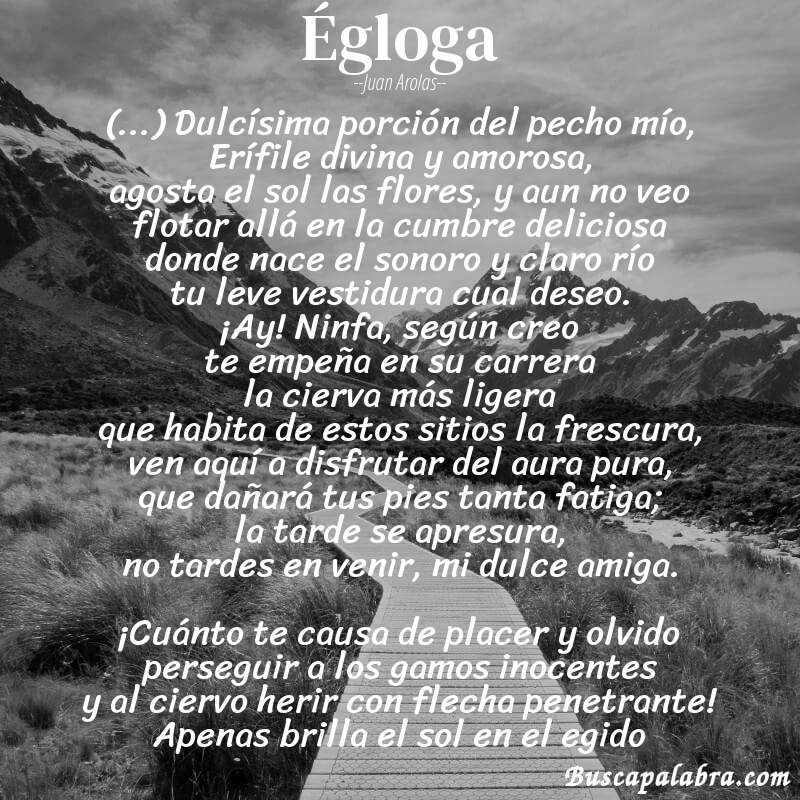 Poema Égloga de Juan Arolas con fondo de paisaje
