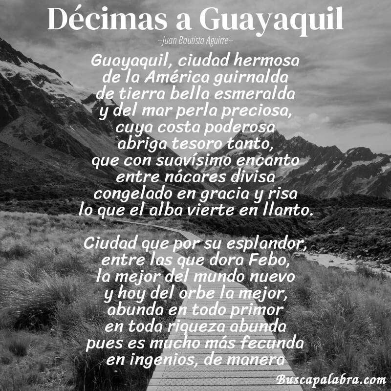 Poema Décimas a Guayaquil de Juan Bautista Aguirre con fondo de paisaje