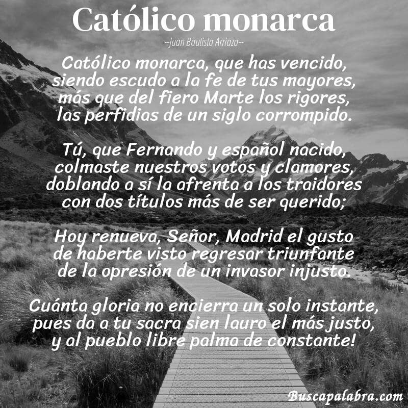Poema Católico monarca de Juan Bautista Arriaza con fondo de paisaje