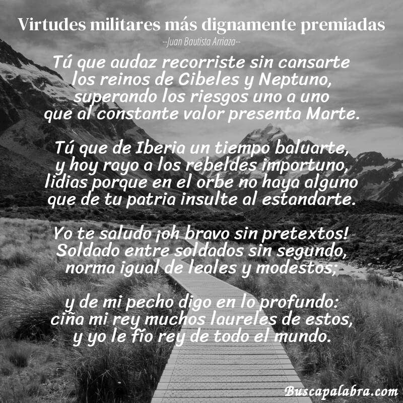 Poema Virtudes militares más dignamente premiadas de Juan Bautista Arriaza con fondo de paisaje