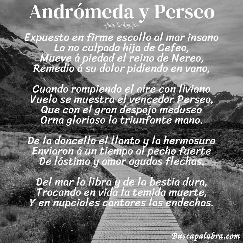 Poema Andrómeda y Perseo de Juan de Arguijo con fondo de paisaje