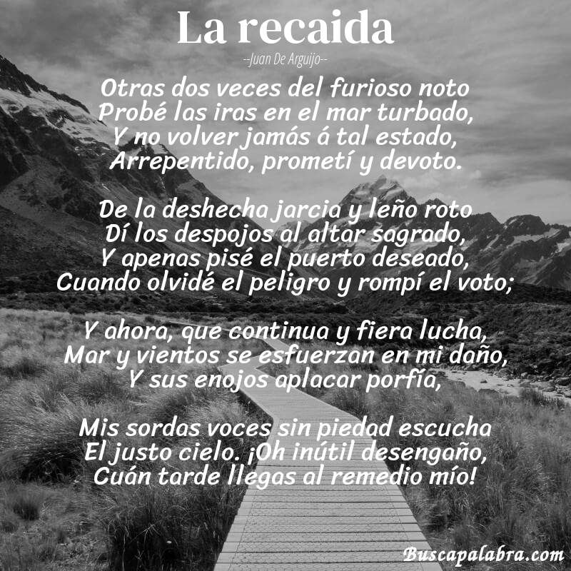 Poema La recaida de Juan de Arguijo con fondo de paisaje