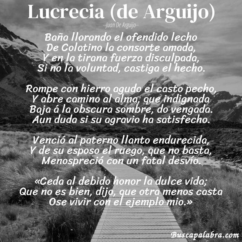 Poema Lucrecia (de Arguijo) de Juan de Arguijo con fondo de paisaje