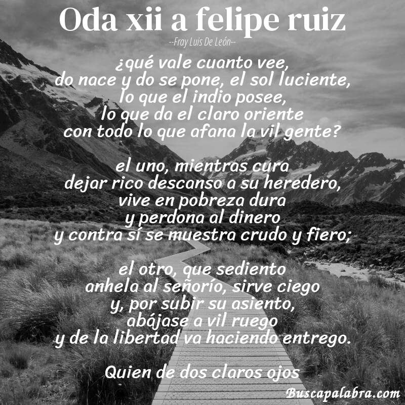 Poema oda xii a felipe ruiz de Fray Luis de León con fondo de paisaje