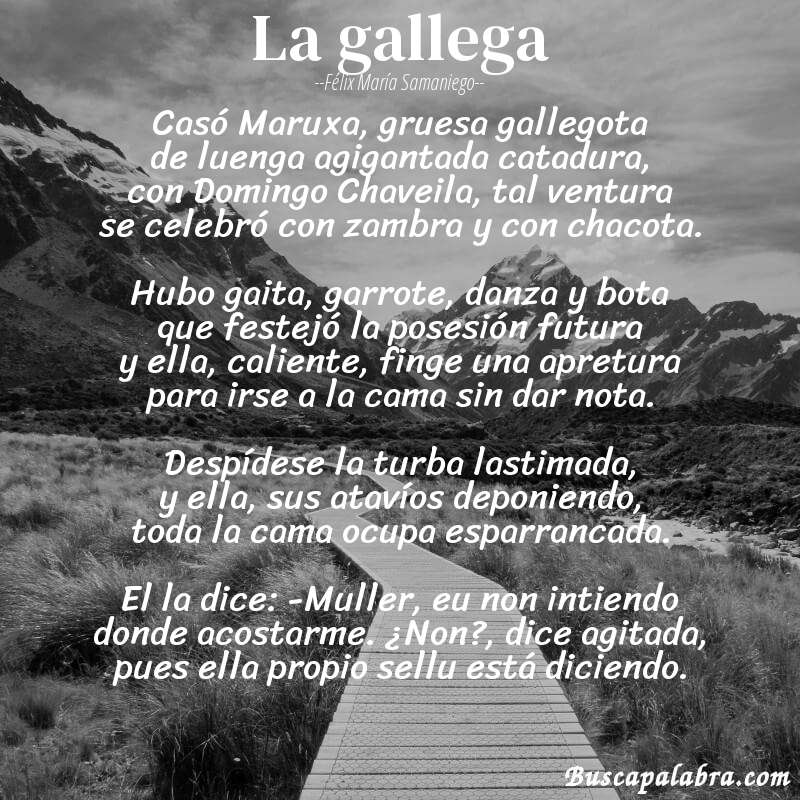 Poema La gallega de Félix María Samaniego con fondo de paisaje