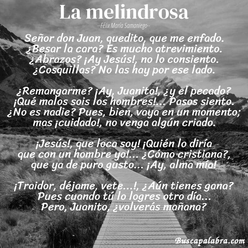 Poema La melindrosa de Félix María Samaniego con fondo de paisaje