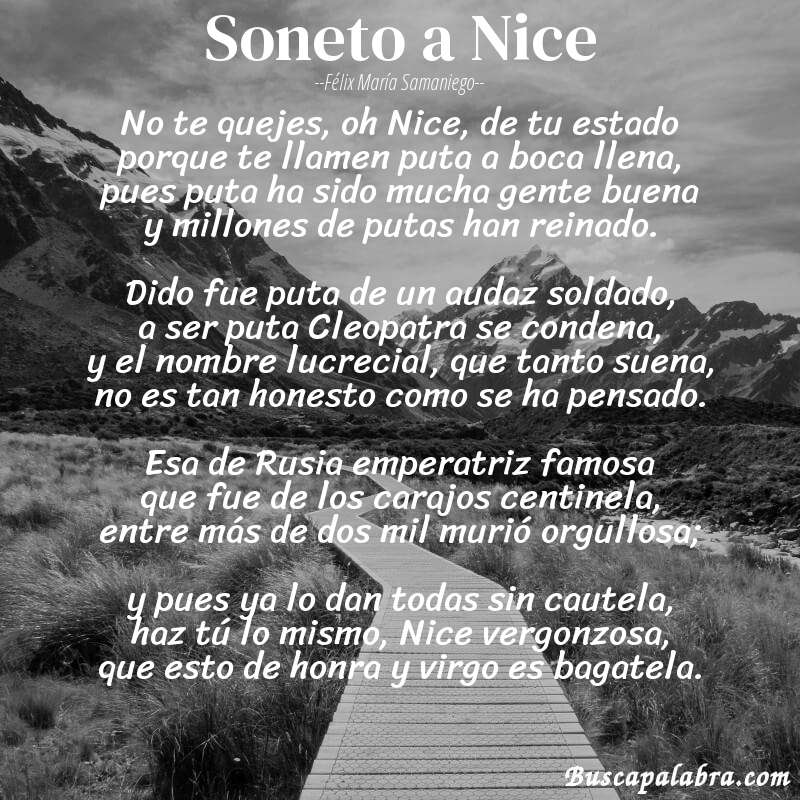 Poema Soneto a Nice de Félix María Samaniego con fondo de paisaje