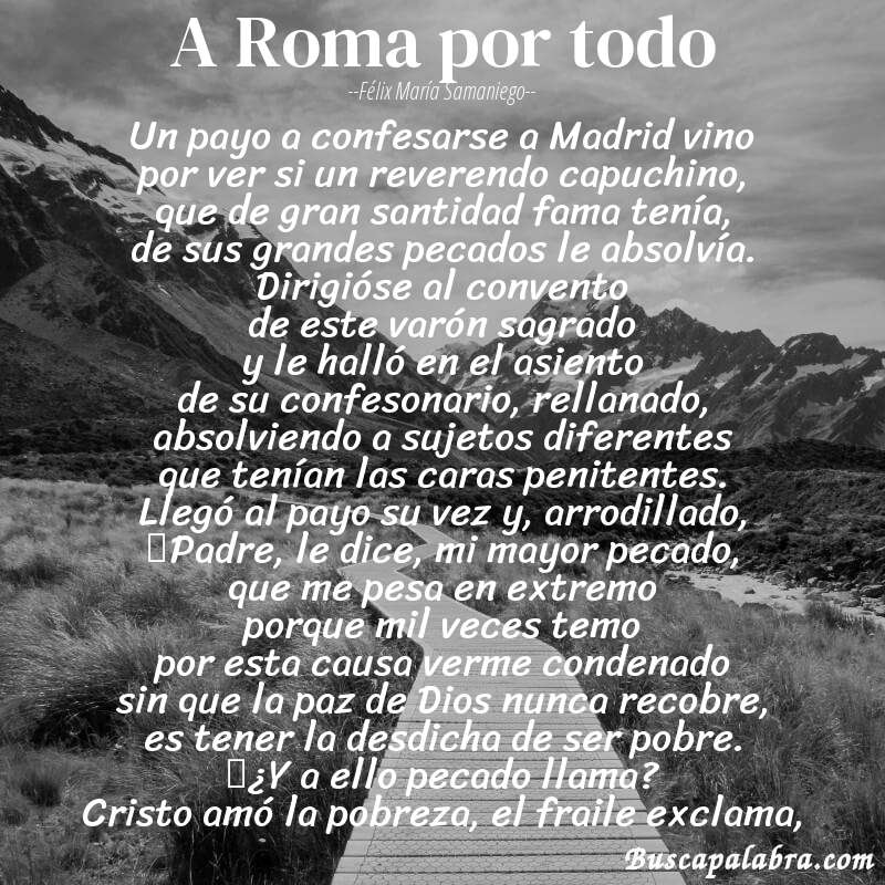 Poema A Roma por todo de Félix María Samaniego con fondo de paisaje