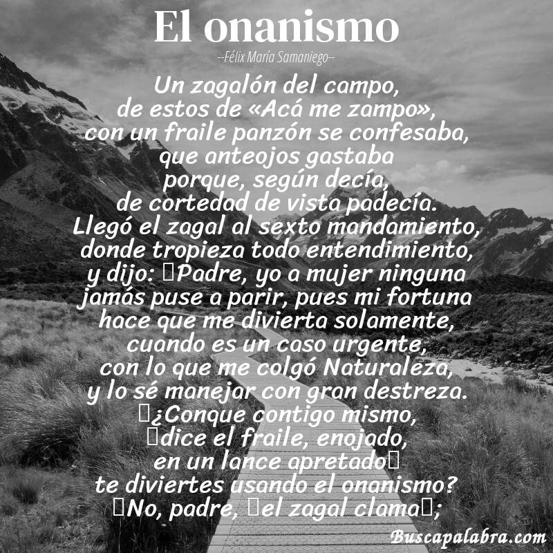 Poema El onanismo de Félix María Samaniego con fondo de paisaje
