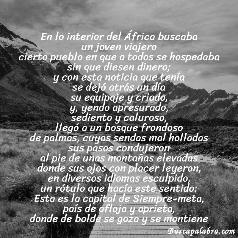 Poema El país de afloja y aprieta de Félix María Samaniego con fondo de paisaje