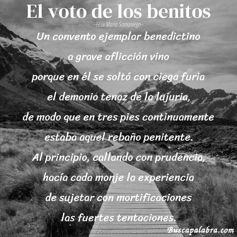 Poema El voto de los benitos de Félix María Samaniego con fondo de paisaje