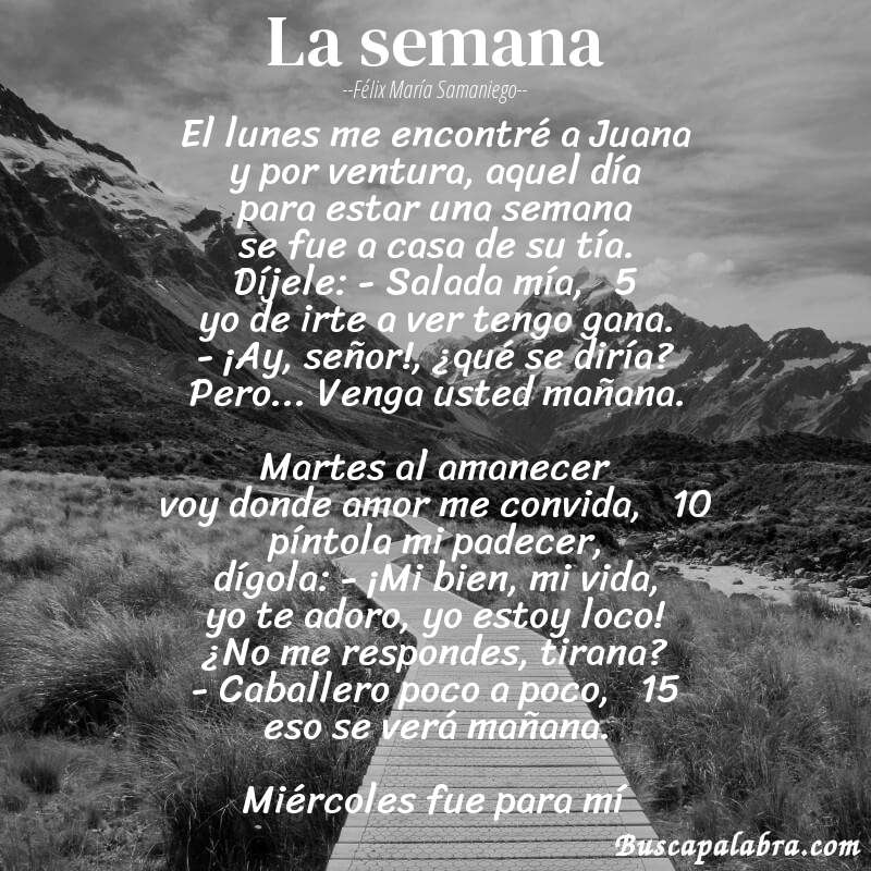 Poema La semana de Félix María Samaniego con fondo de paisaje