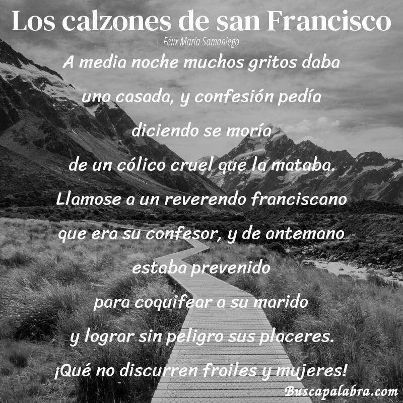 Poema Los calzones de san Francisco de Félix María Samaniego con fondo de paisaje