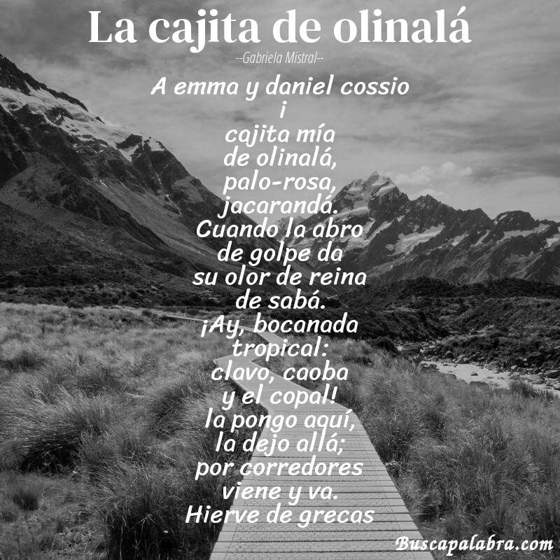 Poema la cajita de olinalá de Gabriela Mistral con fondo de paisaje