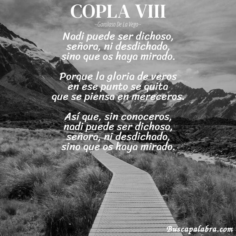 Poema COPLA VIII de Garcilaso de la Vega con fondo de paisaje