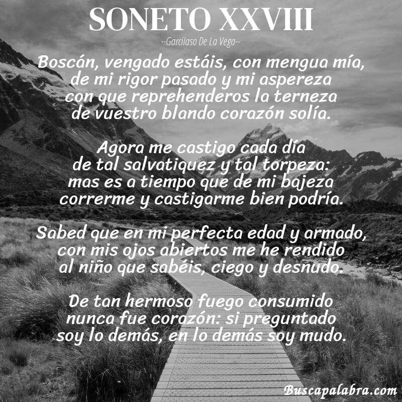 Poema SONETO XXVIII de Garcilaso de la Vega con fondo de paisaje
