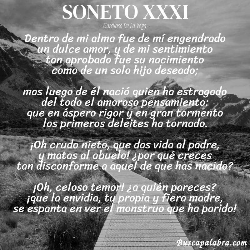 Poema SONETO XXXI de Garcilaso de la Vega con fondo de paisaje