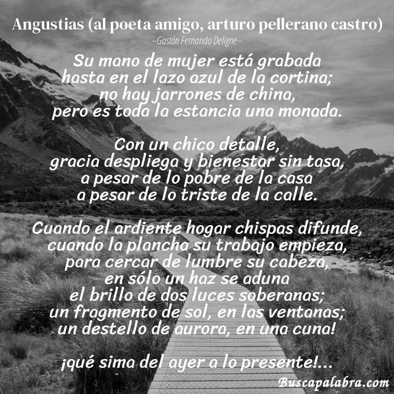 Poema angustias (al poeta amigo, arturo pellerano castro) de Gastón Fernando Deligne con fondo de paisaje